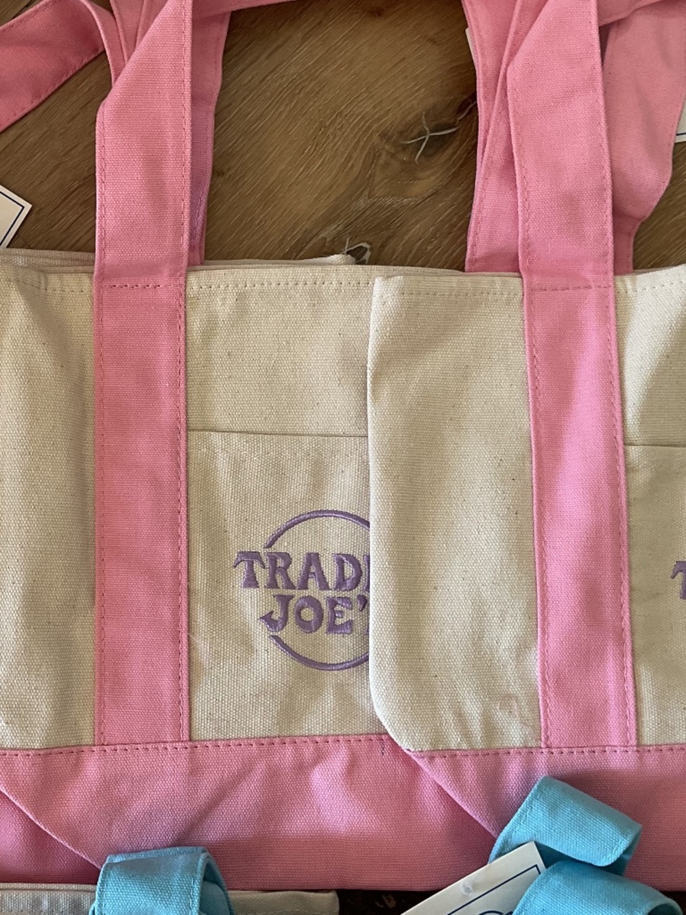 NWT Trader Joes Mini Pastel Canvas Tote Bag Pink - Picture 3 of 3
